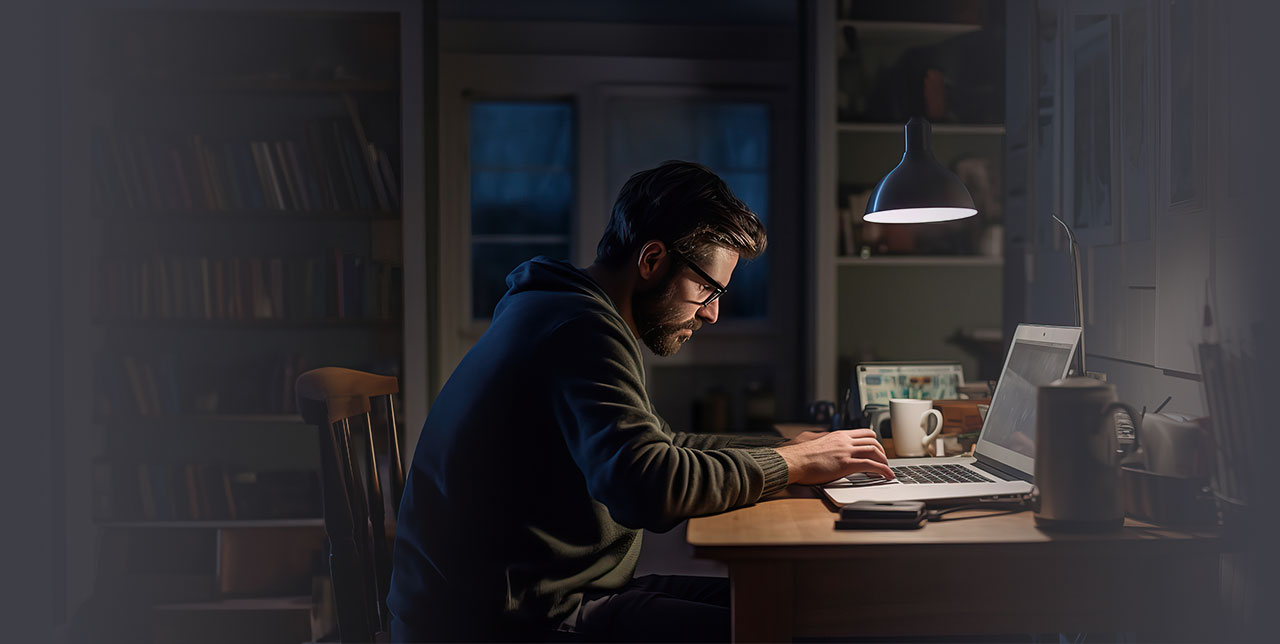 Joven del programa vespertino estudiando frente a su computadora